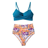 CUPSHE Blue Wrap And Floral High-waisted Bikini Sets Women Sexy Push Up Two Pieces Swimsuits 2020 Girl Beach Bathing Suits
