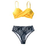 CUPSHE Yellow Twist-Front Palm Print High-Waisted Bikini Sets Sexy Swimsuit Two Pieces Swimwear Women 2020 Beach Bathing Suits