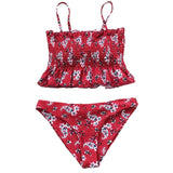 CUPSHE Smocked Green Leaf Print High-Waisted Bikini Sets Women Ruffle Two Pieces Swimsuits 2020 Girl Boho Bathing Suits