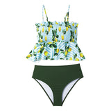 CUPSHE Smocked Green Leaf Print High-Waisted Bikini Sets Women Ruffle Two Pieces Swimsuits 2020 Girl Boho Bathing Suits